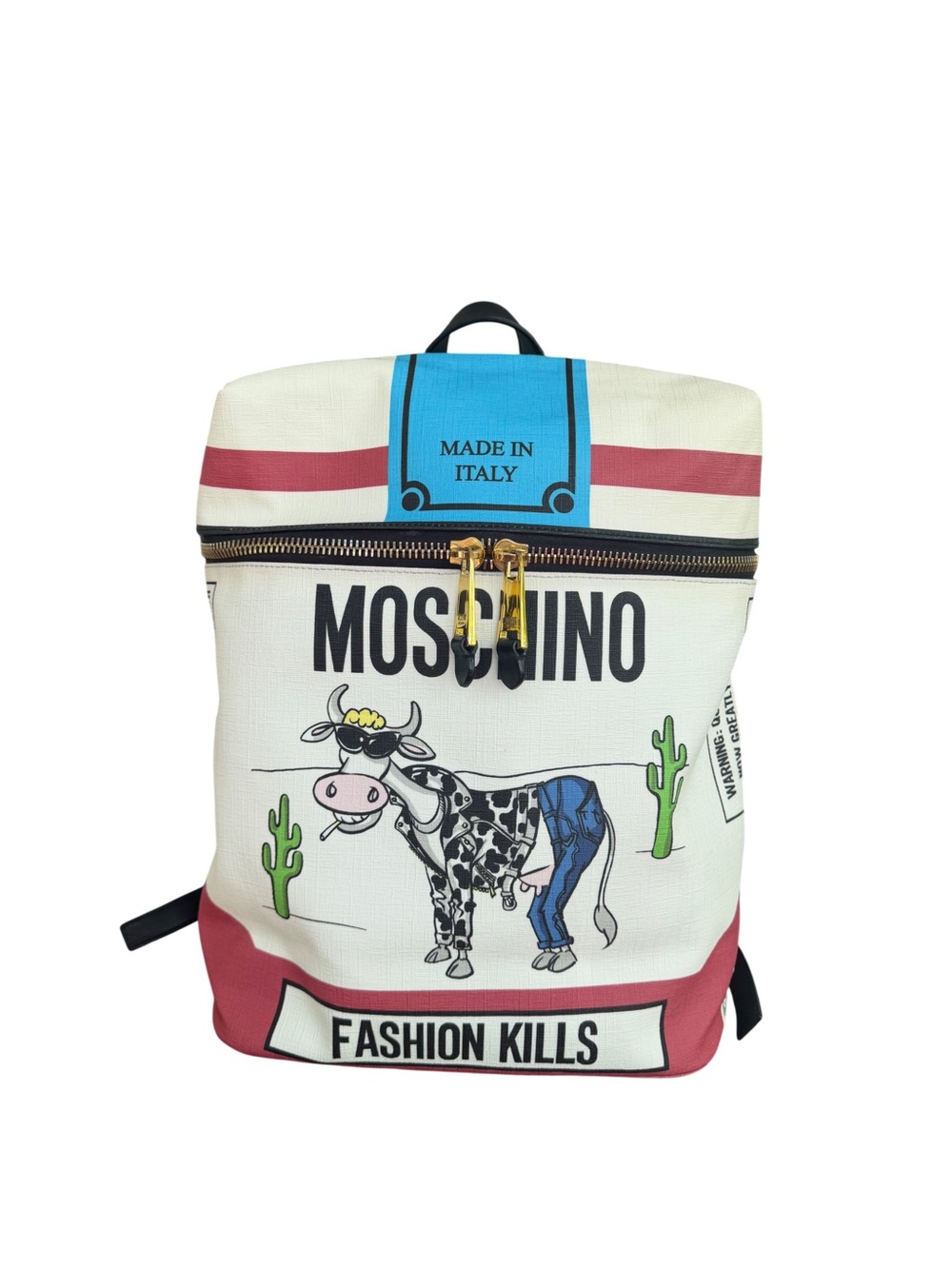 Moschino Cigarette 'Fashion Kills' Smoking Cow Graphic Backpack